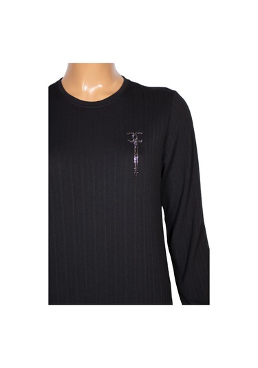 Hesna Kadın Derya Fitilli Doku Eteği Farbalı Broşlu Siyah Elbise Siyah