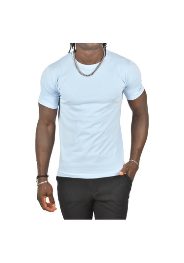 Deepsea Açık Mavi Erkek Dar Kesim Basic Tişört 1801131 Açık Mavi
