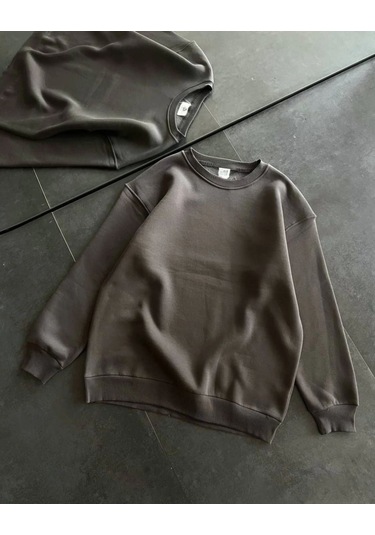 Mbb E-ticaret Kadın Bisiklet Yaka 3 İplik Pamuklu Basic Sweatshirt - Füme