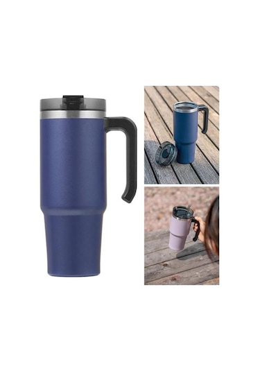 Mor 600/900 Ml Yalıtımlı Bardak Büyük Kapasiteli Sızdırmaz Çift Katmanlı Saplı Paslanmaz Çelik Araba Termal Kahve 900 Ml