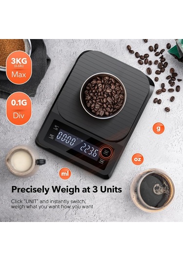 Zamanlayıcılı Dijital Kahve Terazisi - Silikon Pedli Espresso Terazisi Siyah