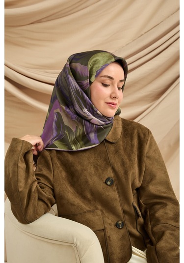 Silk Home Twill İpek Eşarp 11480-85 Koyu Yeşil, Mor, Lila, Mor, Bej