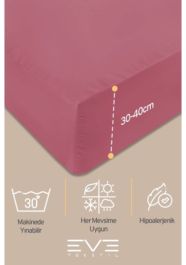 Eve Tekstil %100 Doğal Pamuk Tek Kişilik Rainforce Kumaş Lastikli Çarşaf Ve Yastık Kılıf Set Gül Kurusu