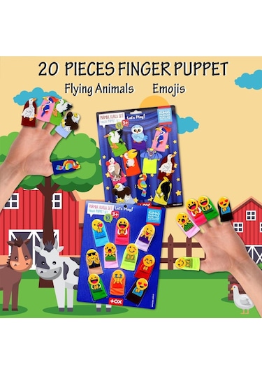 2 Set - 20 Parça Tox  Emojiler ve Uçan Hayvanlar Parmak Kukla T106