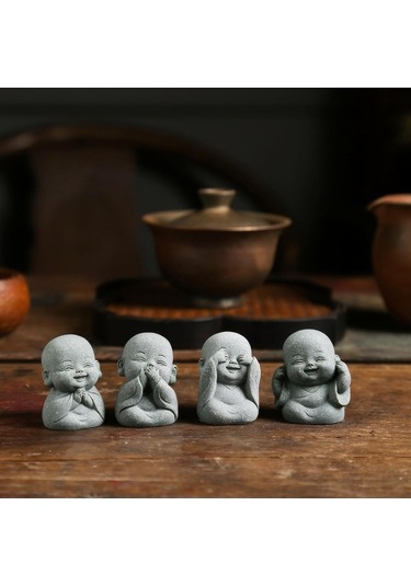 Fortunelane 4 Adet Zen Budha Heykeli - Ev Dekorasyonu Masaüstü Çay Evcil Hayvanı - Mikro Peyzaj İçin Sanatsal Heykel Seti