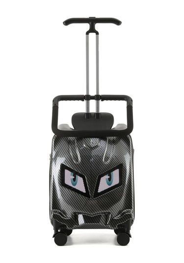 Göz Desenli Çocuk Valizi Binilebilir, Düşme Engelleyici Gri