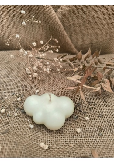 Bulut Desenli Dekoratif Mum, Tek Renk Ekru