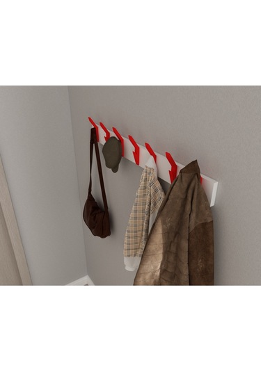 Hepsi3boyutlu Modern Duvar & Kapı Kanca Askılık - 7 Adet Kırmızı Kanca Askılık - Model No : 3 Kırmızı