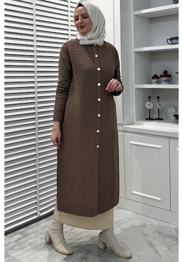 Manolya Sütlü Kahve Triko Hırka Çok Renkli