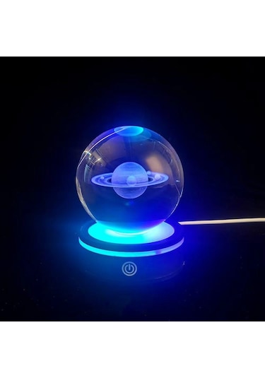 Satürn Gezegen Tasarım Dönen Usb'li Cam Küre Çok Renkli