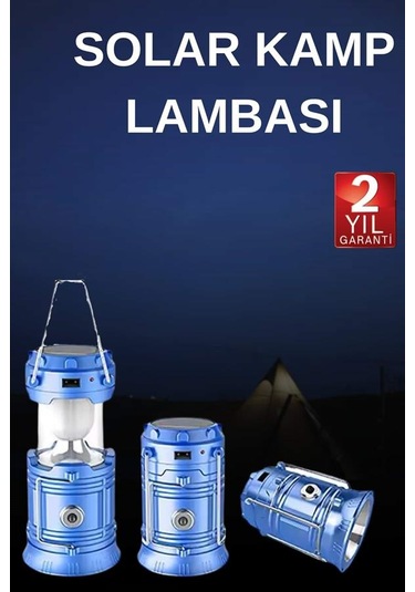 Solar Şarjlı Kamp Lambası Güneş Enerjili Kızaklı Kamp Feneri Çadır Feneri Led Işıldak Çoklu Renk