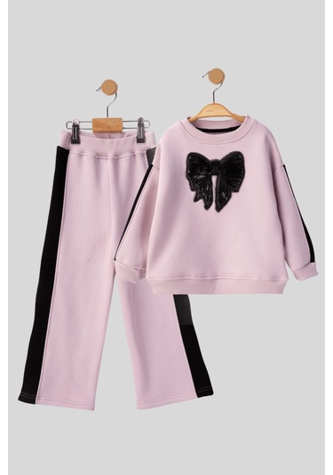 2-5 Yaş Fiyonk Payet İşlemeli Kız Çocuk Takım Gül Kurusu Gül Kurusu