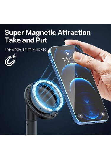 Vkemall Masaüstü Mıknatıs Telefon Tutucu - Alüminyum Gövde, 360 Açı Ayarlı, 2 Bölmeli Genişletilebilir, Sabit Temel