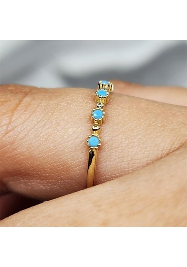 Fasekgold Firuze Taşlı Beş Taşlı Minimal Modern Tasarım 925 Ayar Gümüş Yüzük