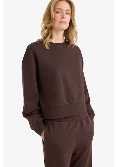 Defacto Boxy Fit Basıc Sweatshirt B8568AX25AU Kahve