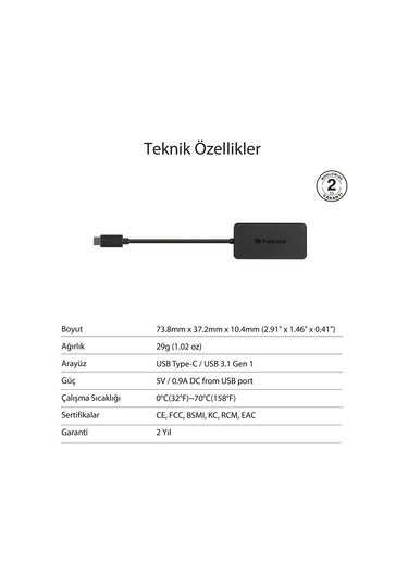 Transcend TS-HUB2C USB-C Cihazlarınız İçin 4 Portlu USB 3.1 HUB