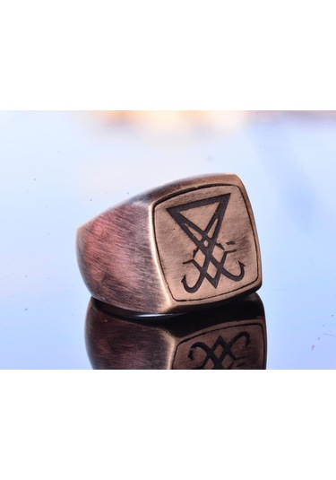 El Yapımı 925 Ayar Gümüş Erkek Yüzük Lucifer Amblemi İle Gümüş