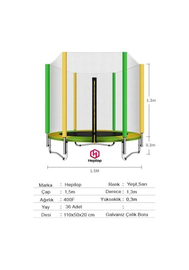 Hepitop Koruma Fileli Katlanabilir Çocuk Trambolini 140 CM