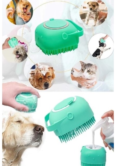 Şampuan Hazneli Silikon Kedi Köpek Evcil Hayvan Yıkama  Fırçası