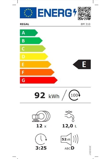 Regal BM 310 3 Programlı 12 Kişilik Bulaşık Makinesi