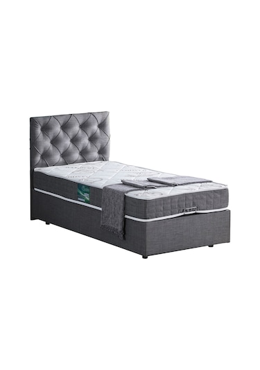 Setaymobilya Baza, Tek Kişilik Eylül Baza + Başlık + Comfort Yatak Seti, Gri