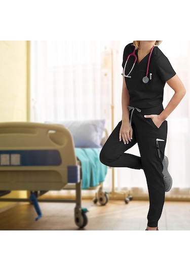 Suntek Kadın Fırçalama Üniforma Seti Sağlık Xl-siyah