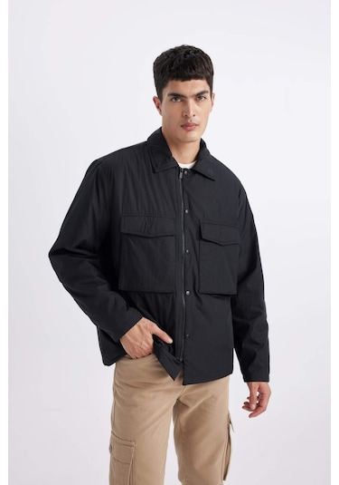 DeFacto Relax Fit Polo Yaka Gömlek Ceket B4941AX24SPBK81