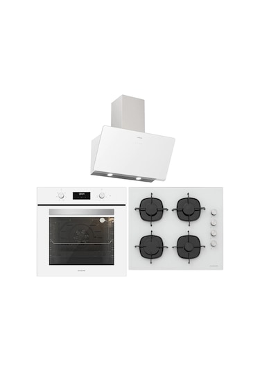 Silverline BO6502W02 - CS5335W01 - 3457  Soho 60 Beyaz Cam Ankastre Set