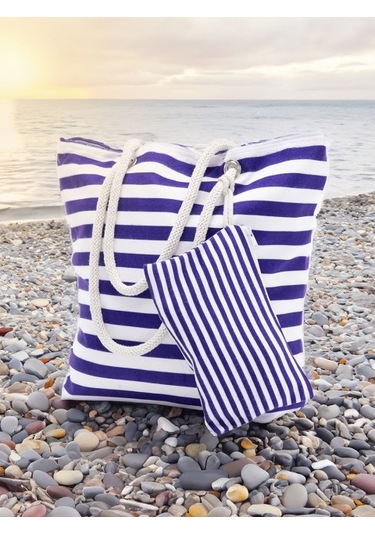 Favora Cüzdan Hediyeli Kadın Plaj Çantası - Lacivert