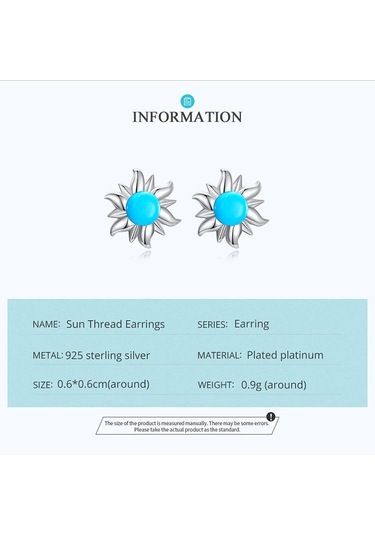 Wostu 925 Ayar Gümüş Minik Güneş Saplama Küpeler Kadınlar İçin Trendy Güzel Düğün Takısı Mavi Turkuaz Piercing Küpe