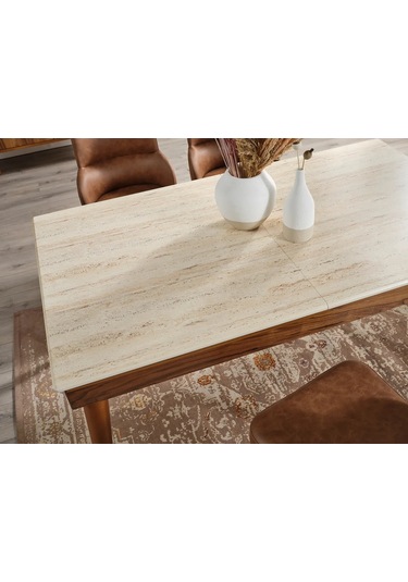 Luna Yemek Odası Takımı Yemek Masası + 4 Adet Sandalye Kahverengi