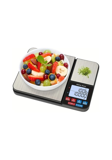 1 Parça Büyük Çift Platformlu Dijital Mutfak Terazisi, İki Gri - Siyah