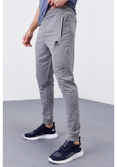 Tommy Life Gri Melanj Fermuar Cepli Dar Kalıp Jogger Erkek Eşofman Alt - 84343 GB MELANJ