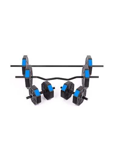 Tan Spor 60 KG Dambıl Halter Ağırlık Full Kısa + Düz + Z Bar Set Kırmızı Kapaklı
