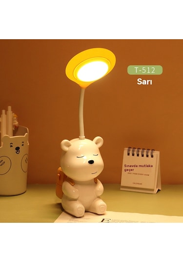 Çok Fonksiyonlu, Çizgi Filmli Usb Şarjlı Çalışma Lambası, Öğrenci Okuma Ve Göz Koruma Amaçlı Masa Lambası, Yatak Odası Ve Çocuk Yatak Başı İçin Gece Lambası Sarı