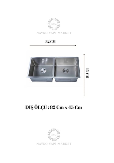 Han Serisi %100 Krom 82x45 İki Göz Paslanmaz Mutfak Eviyesi, Mutfak Lavabosu Sifon Dahil Silver