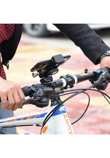 Q003 Hırsızlığa Karşı Düşme Önleyeci 360 Derece Dönen Bisiklet - Motosiklet Pusulalı Cep Telefonu Tutucu Işıksız - Siyah