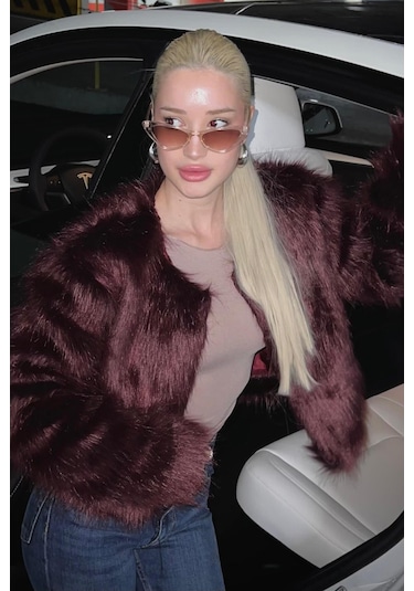 Madmext Bordo Bisiklet Yaka Kadın Suni Kürk Mont Mg2176 Bordo