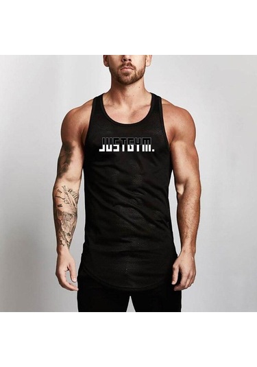 Siyah Muscleguys Yaz Erkek Kolsuz Fitness Yeleği Antrenman Koşu Sporları Rahat Nefes Alabilen Atlet Üstleri Siyah