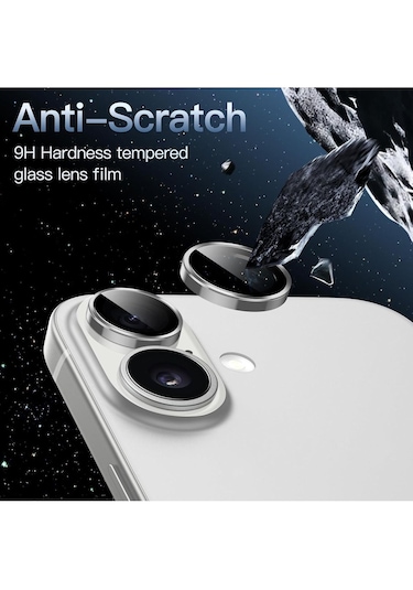 İphone 16 Uyumlu Metal Çerçeveli Temperli Kamera Lens Koruyucu