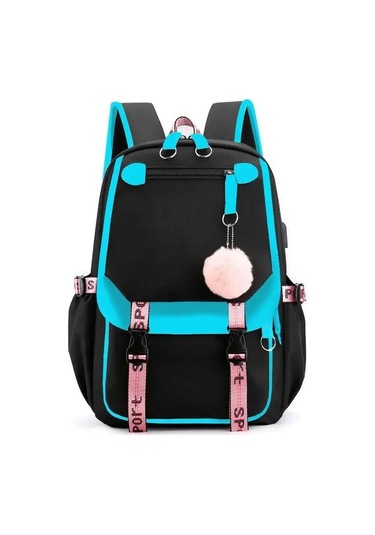 Dawndesslogenç Kızlar Usb Portlu Büyük Okul Çantası - Moda Siyah Pembe Sırt Çantası Mavi Siyah Pembe Siyah Pembe