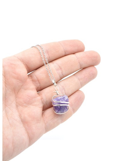 Murty99 Hakiki Doğal Ametist Taşı Kolye Ucu Mor