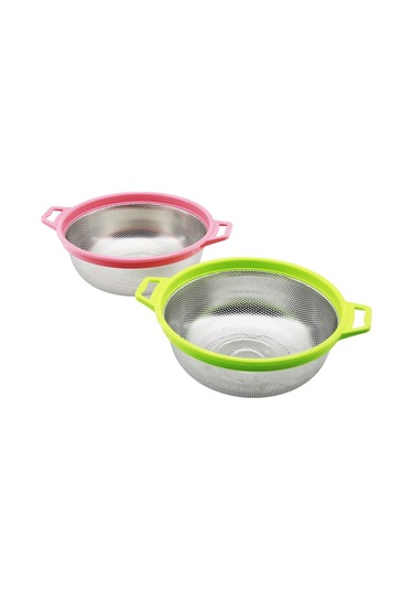 27cm Renkli Plastik Çerçeve - Kulplu Çelik Sepet Metal Süzgeç Go Çok Renkli