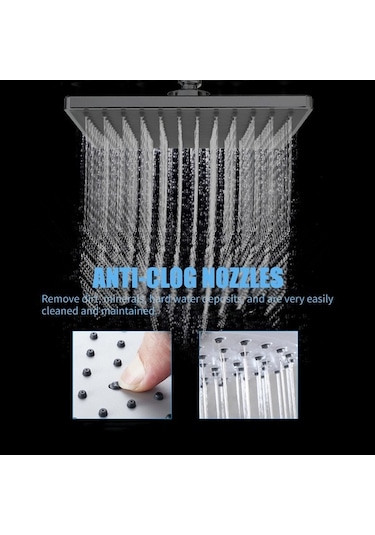 Ulzyvf 8 İnç Kare Yağmur Duş Başlığı - Yüksek Basınçlı, Paslanmaz Krom, Su Tasarruflu, Tıkanmaz Nozullu Gümüş Gümüş