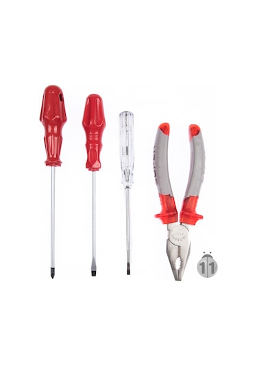 Pense. Kırmızı Düz Ve Yıldız Tornavida. Kontrol Kalem Seti