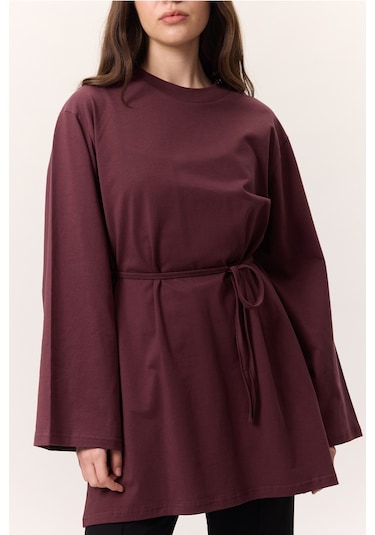 Bağlama Detaylı Oversıze Tshırt Bordo Bordo