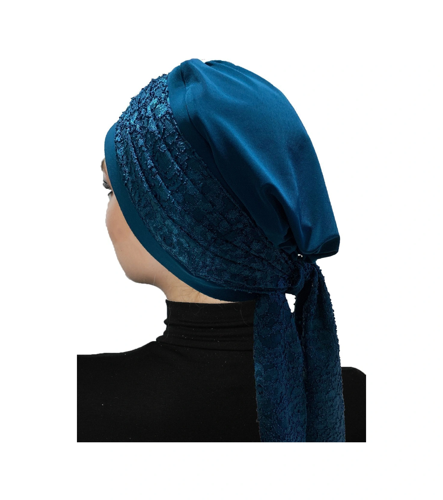 Dantel Bandana Petrol Hazır Türban Tesettür Bone Petrol