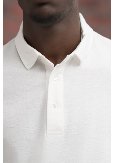 Advante Regular Fit Likralı Kendinden Desenli Polo Yaka T-shirt Beyaz