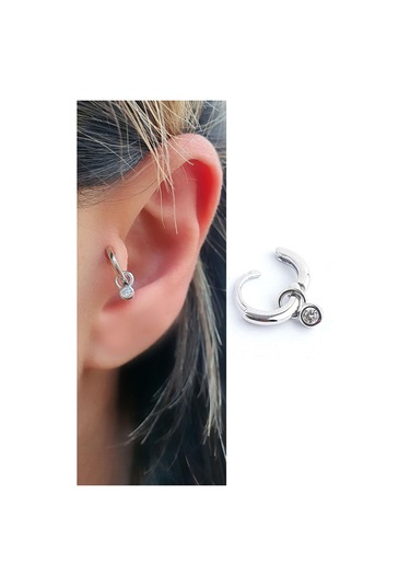 Zirkon Taş Detaylı 925ayar Gümüş Tragus Kıkırdak Helix Halka Piercing