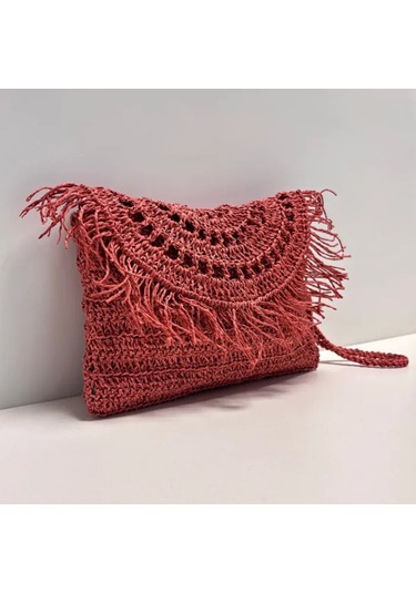 Uretti - Semiha 5931 - El Yapımı Kağıt İpten Kadın Clutch Çanta / Mercan Mercan